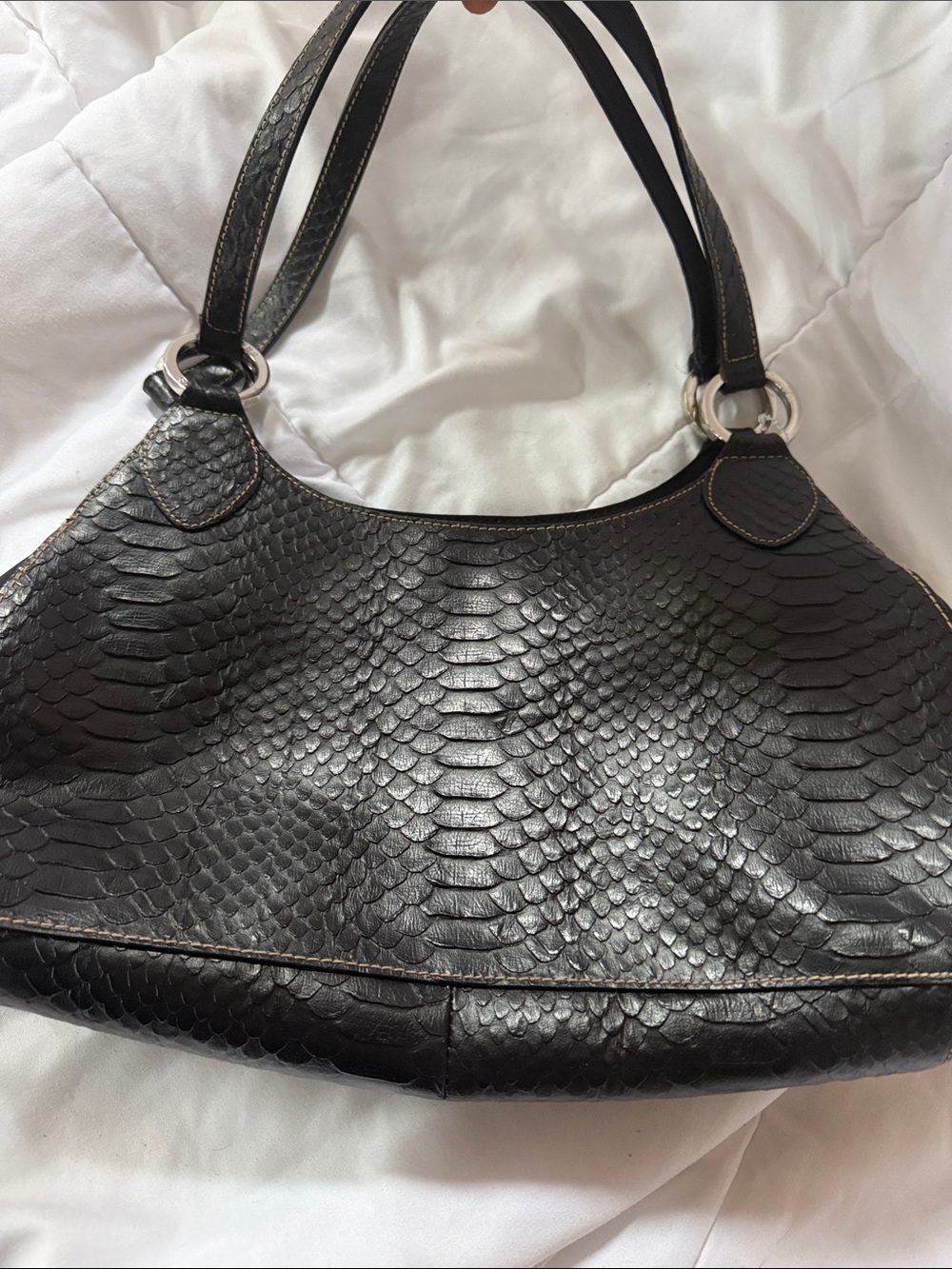 Franco Sarto Black Faux-Snake Shoulder Bag